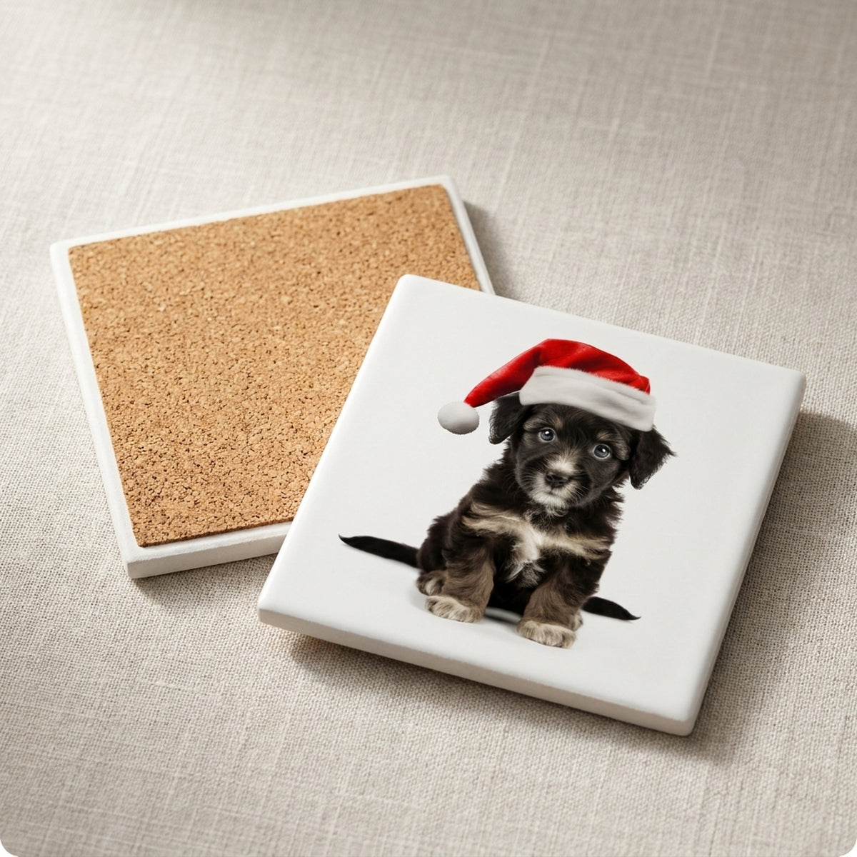 Mudi Puppy ceramic coasters set of 4, cork back