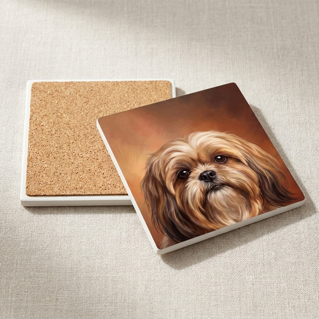 Shih Tzu Portrait ceramic coasters set of 4, cork back