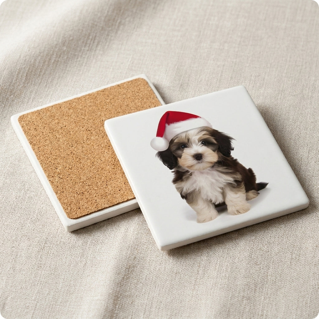 Havanese Puppy ceramic coasters set of 4, cork back
