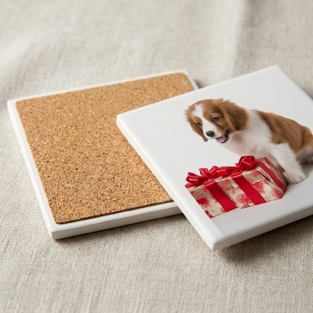 Kooikerhondje Puppy ceramic coasters set of 4, cork back