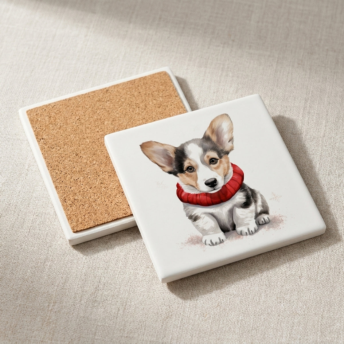 Cardigan Welsh Corgi Puppy Drawing ceramic coasters set of 4, cork back