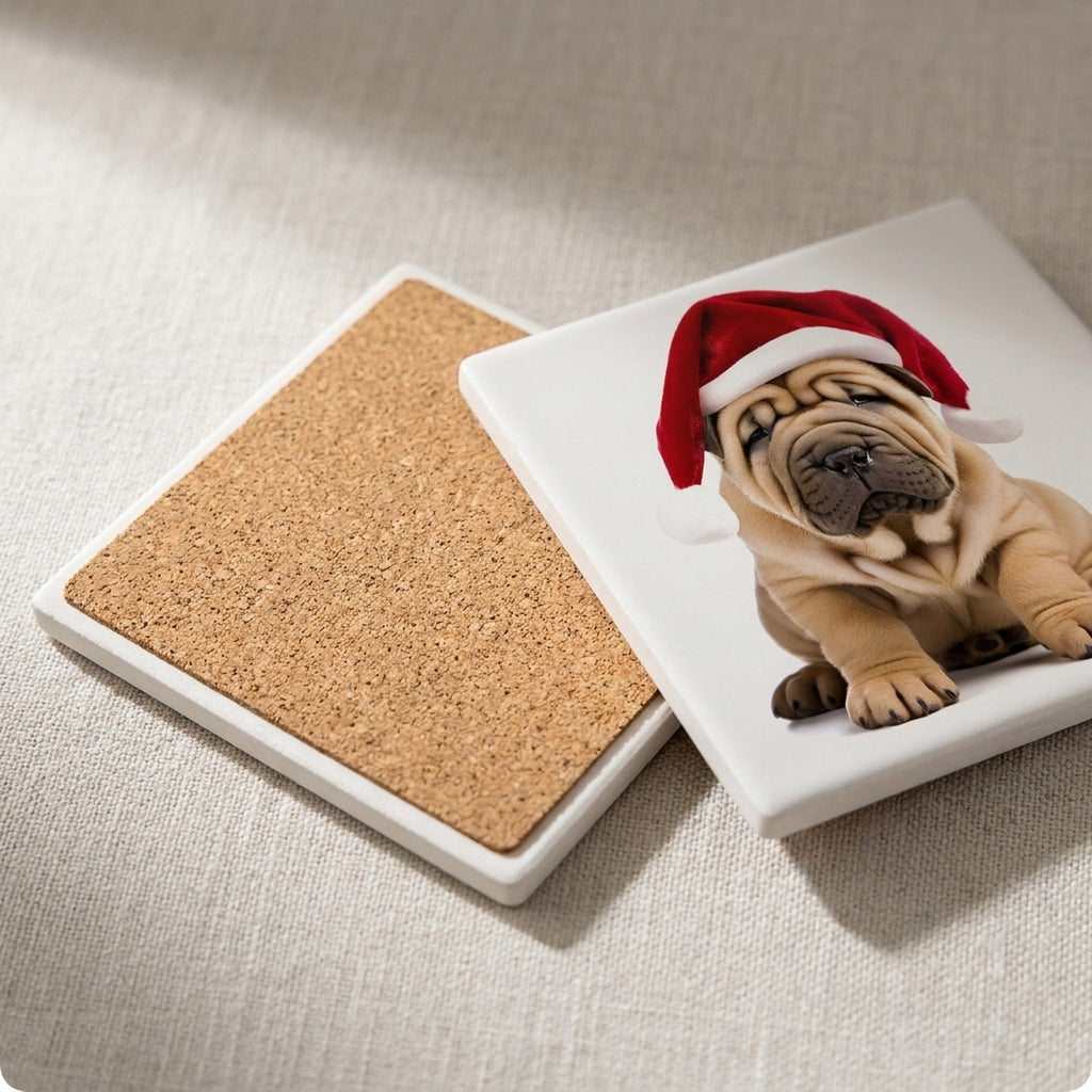Chinese Shar-Pei Puppy ceramic coasters set of 4, cork back