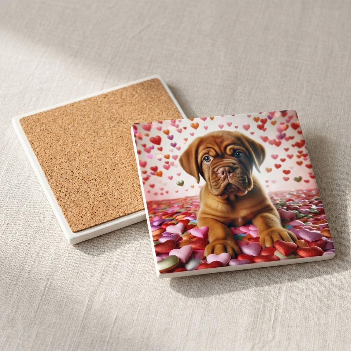 Dogue de Bordeaux ceramic coasters set of 4, cork back