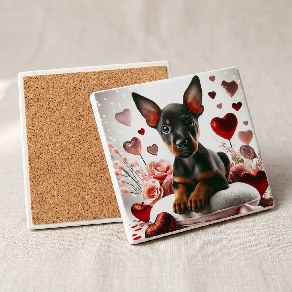 Doberman Pinscher ceramic coasters set of 4, cork back