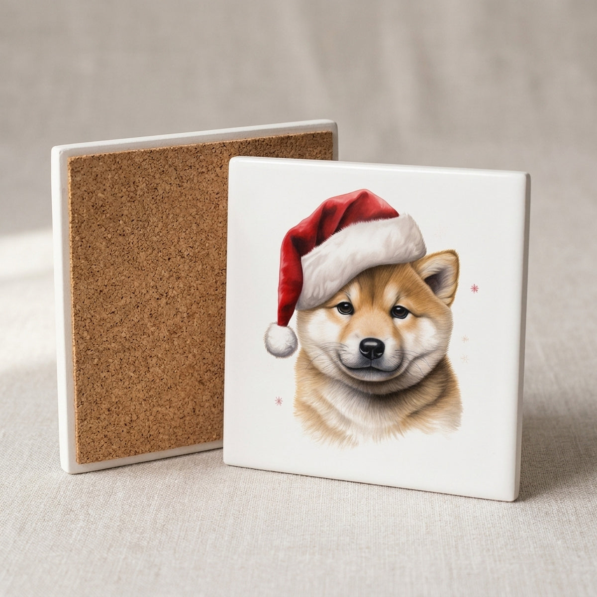 Shiba Inu Puppy Drawing ceramic coasters set of 4, cork back