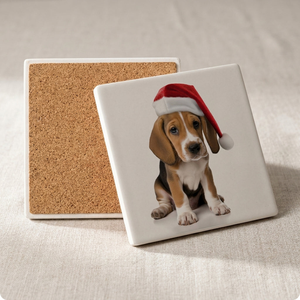 English Foxhound Puppy ceramic coasters set of 4, cork back
