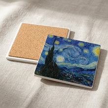 Starry Night ceramic coasters set of 4, cork back