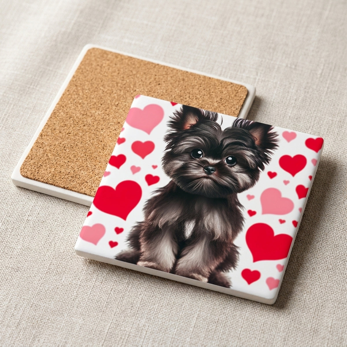 Yorkshire Terrier ceramic coasters set of 4, cork back