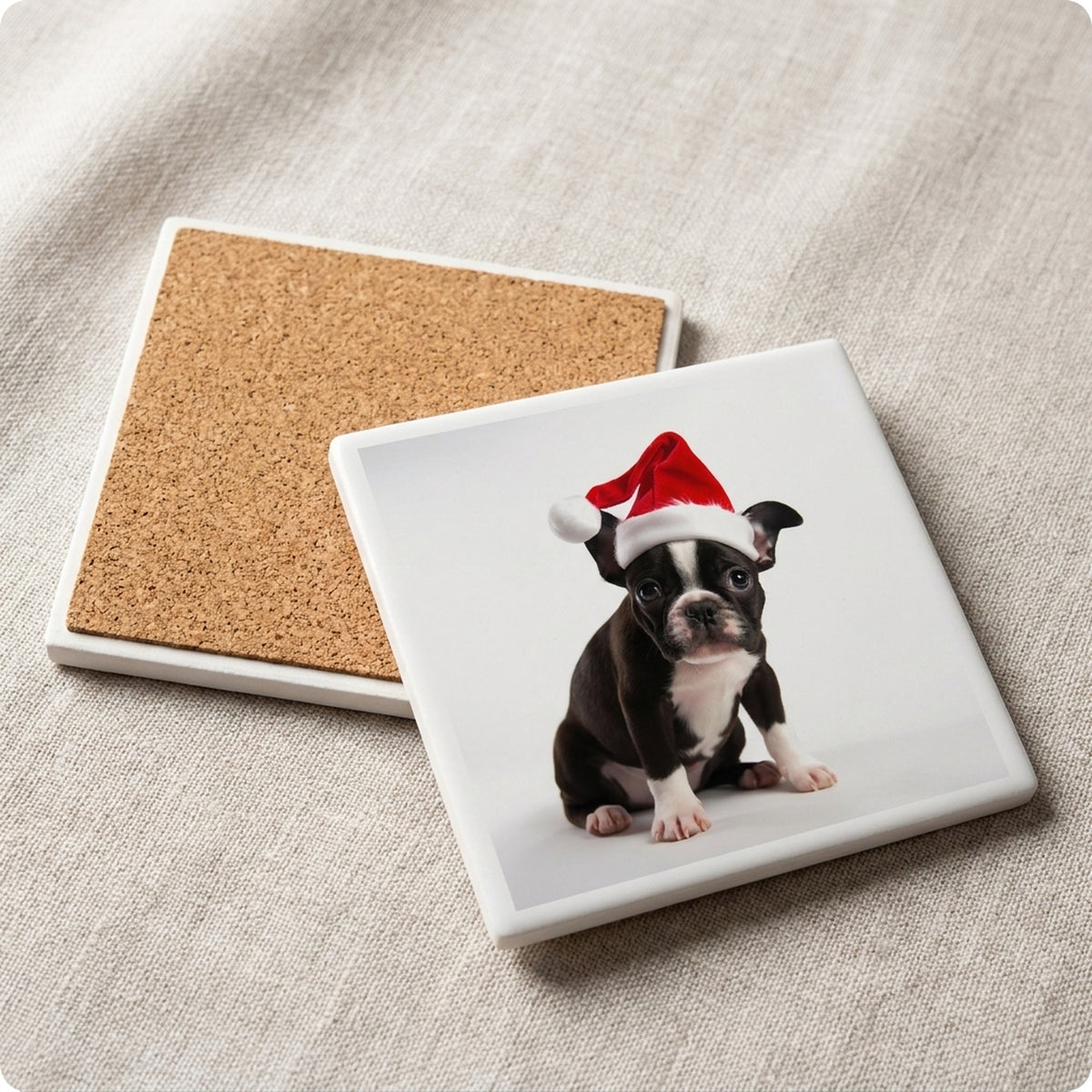 Boston Terrier Puppy ceramic coasters set of 4, cork back