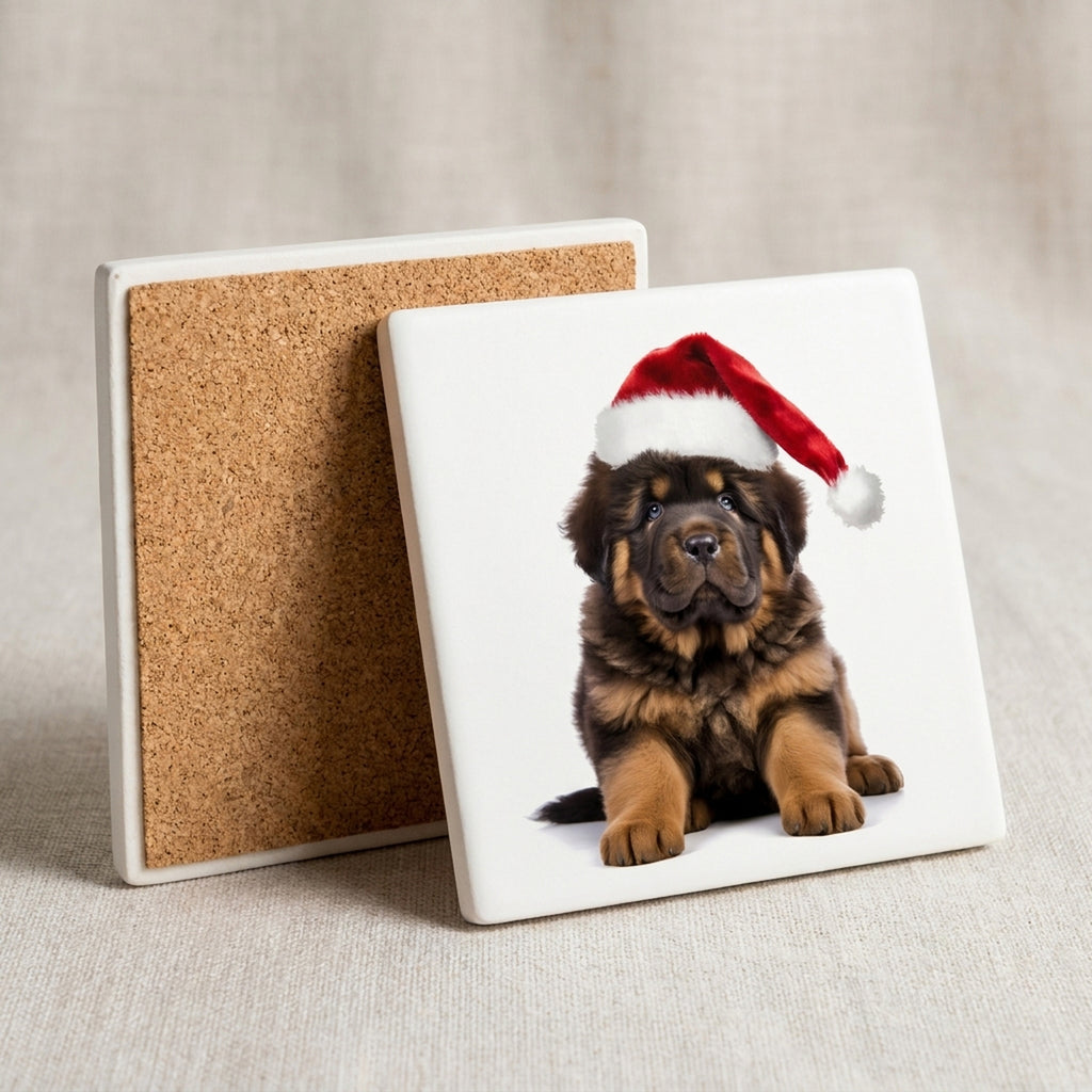 Tibetan Mastiff Puppy ceramic coasters set of 4, cork back