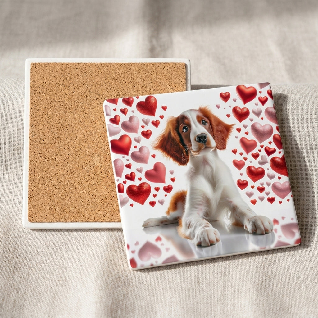 Welsh Springer Spaniel ceramic coasters set of 4, cork back
