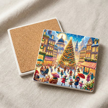 Holiday Town Square ceramic coasters set of 4, cork back