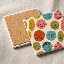Smiley Face ceramic coasters set of 4, cork back