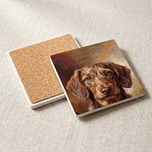 Dachshund Portrait ceramic coasters set of 4, cork back