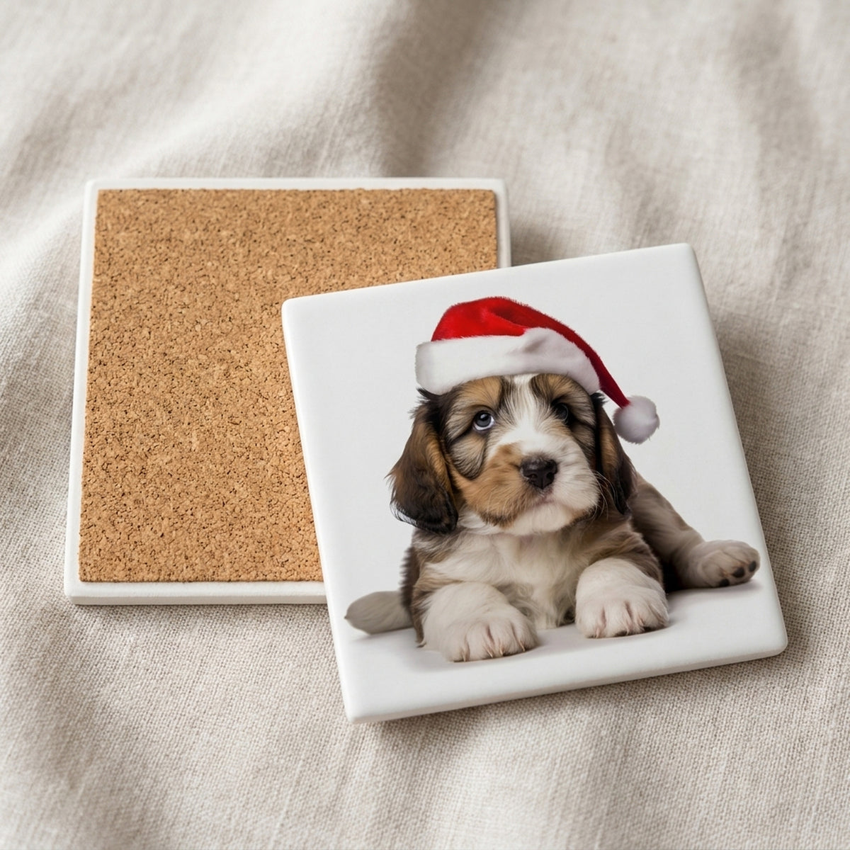 Petit Basset Griffon Vendéen Puppy ceramic coasters set of 4, cork back