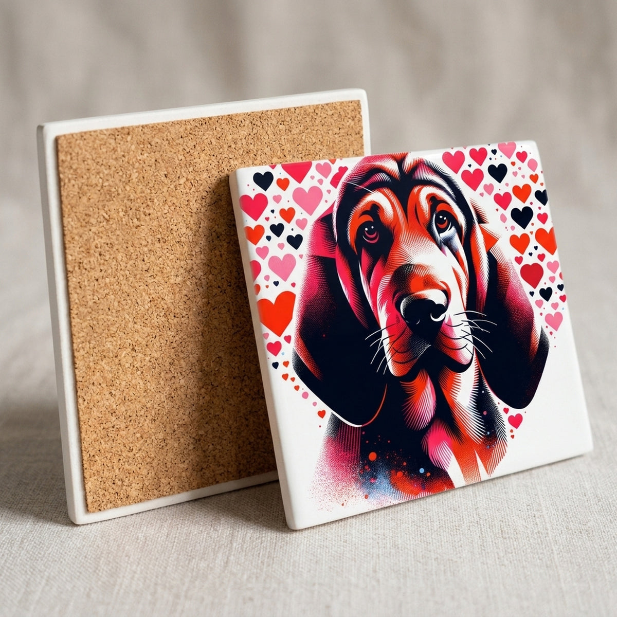 Bloodhound ceramic coasters set of 4, cork back