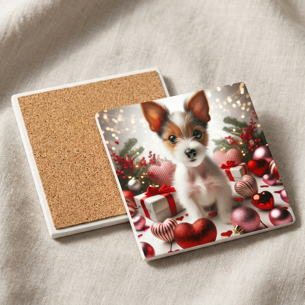 Russell Terrier ceramic coasters set of 4, cork back