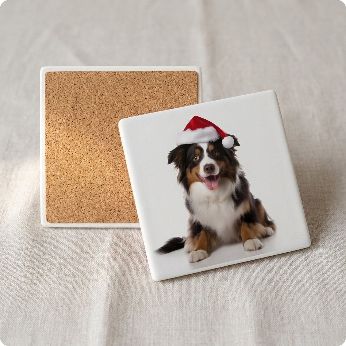 Miniature American Shepherd ceramic coasters set of 4, cork back