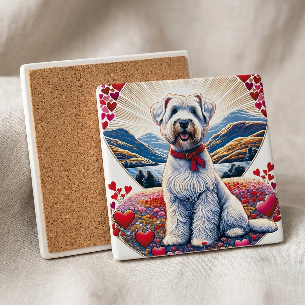 Soft Coated Wheaten Terrier ceramic coasters set of 4, cork back