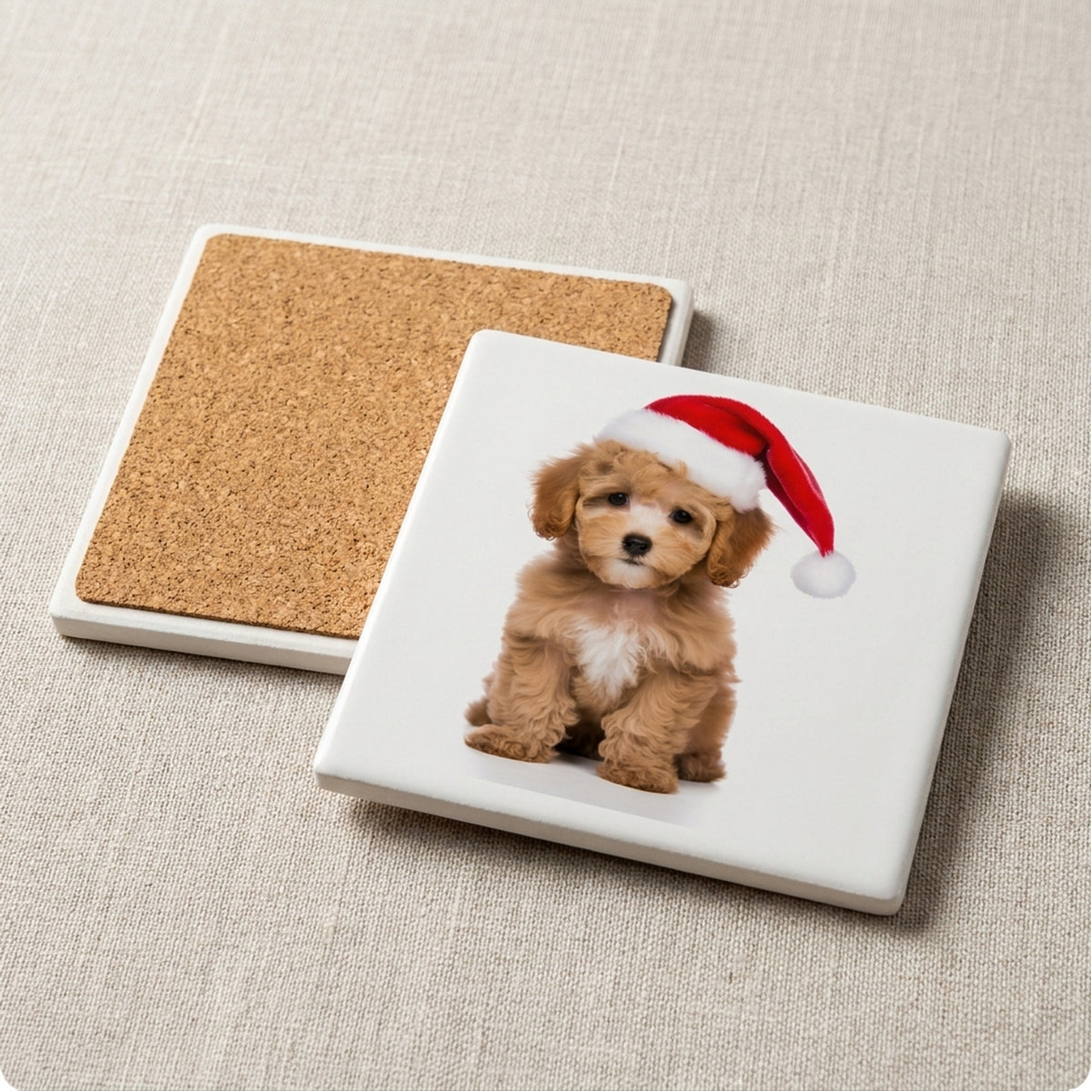 Poodle Puppy ceramic coasters set of 4, cork back