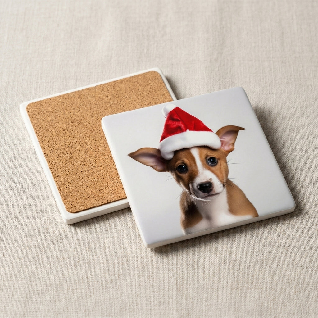 Basenji Puppy ceramic coasters set of 4, cork back