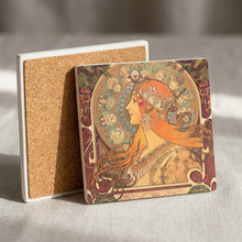 Mucha Art Nouveau ceramic coasters set of 4, cork back
