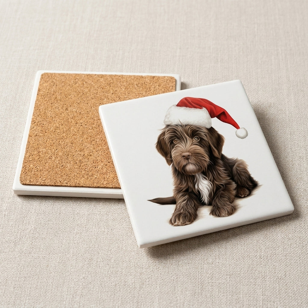Wirehaired Pointing Griffon Puppy Drawing ceramic coasters set of 4, cork back