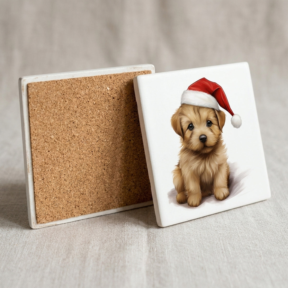 Norfolk Terrier Puppy Drawing ceramic coasters set of 4, cork back