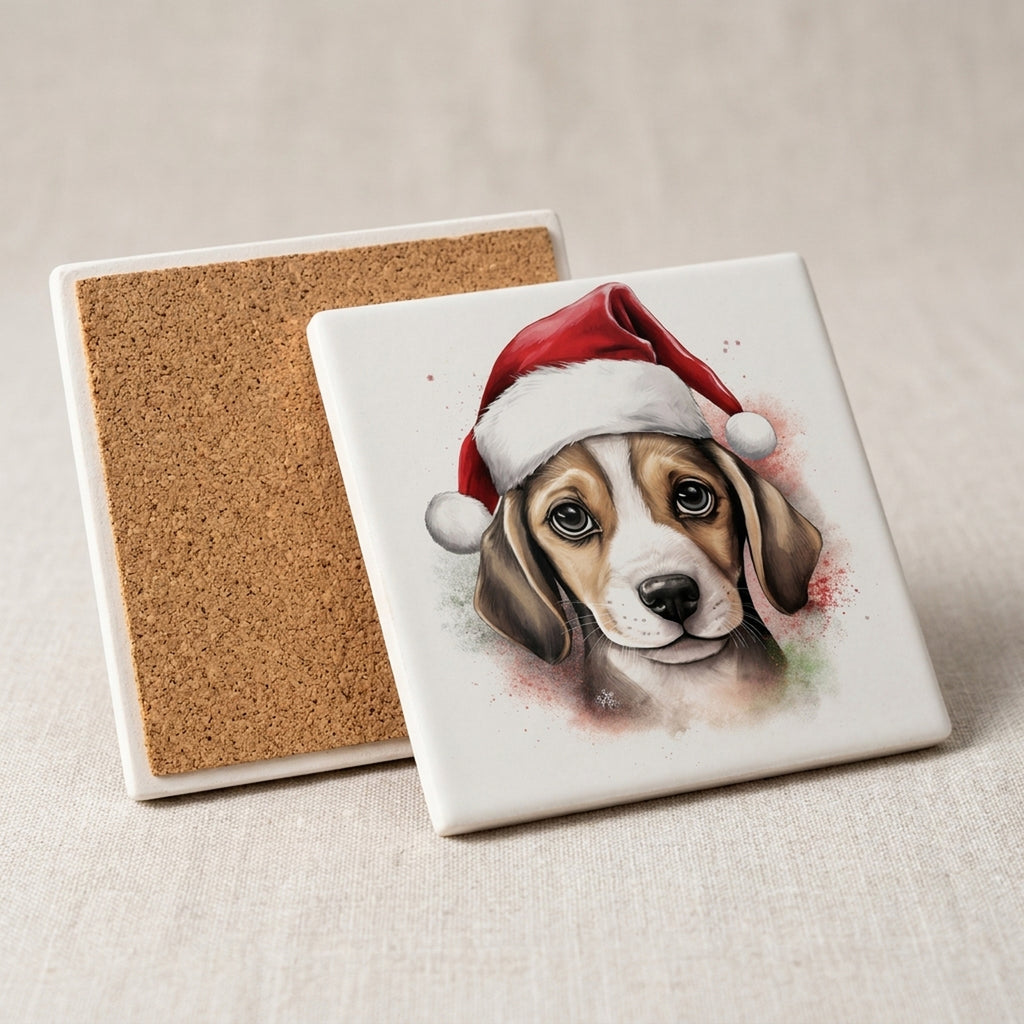 Beagle Puppy Drawing ceramic coasters set of 4, cork back