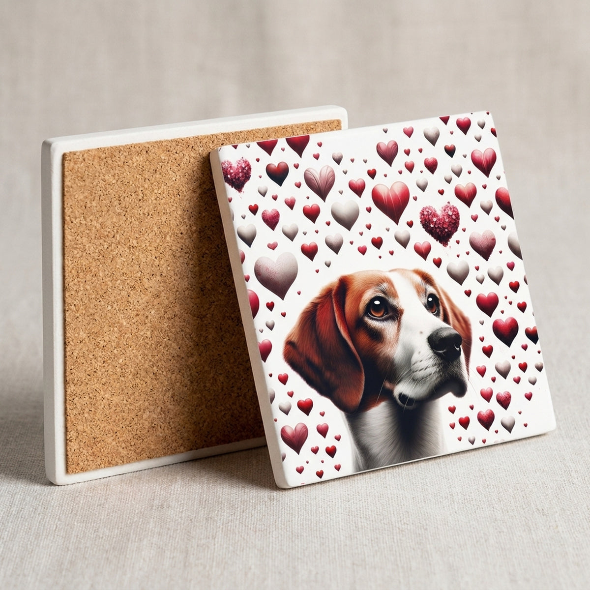 Beagle ceramic coasters set of 4, cork back