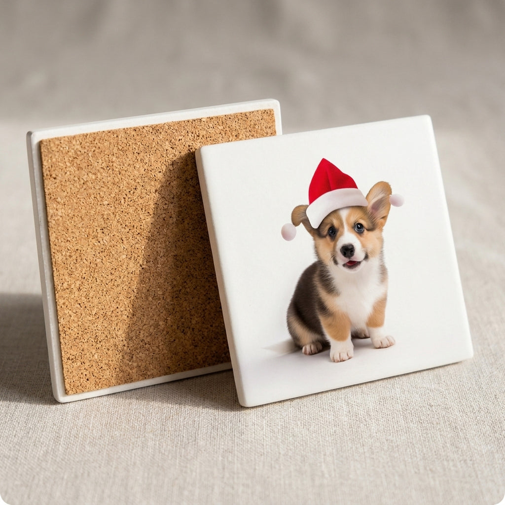 Pembroke Welsh Corgi Puppy ceramic coasters set of 4, cork back