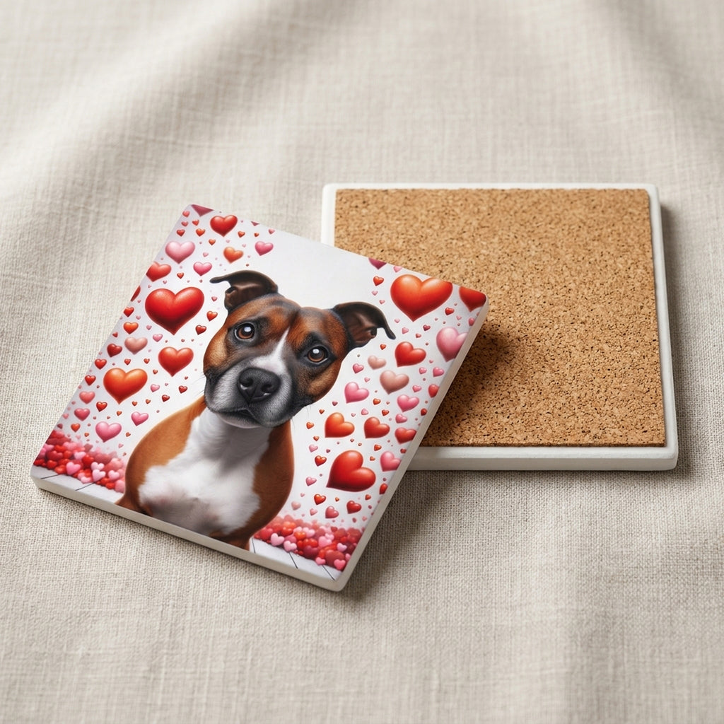 Staffordshire Bull Terrier ceramic coasters set of 4, cork back