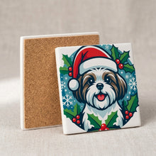 Shih Tzu Christmas Ornament Art ceramic coasters set of 4, cork back