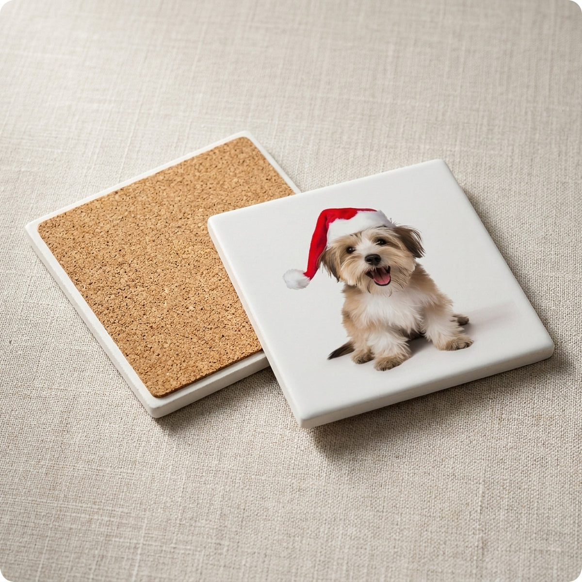 Biewer Terrier ceramic coasters set of 4, cork back