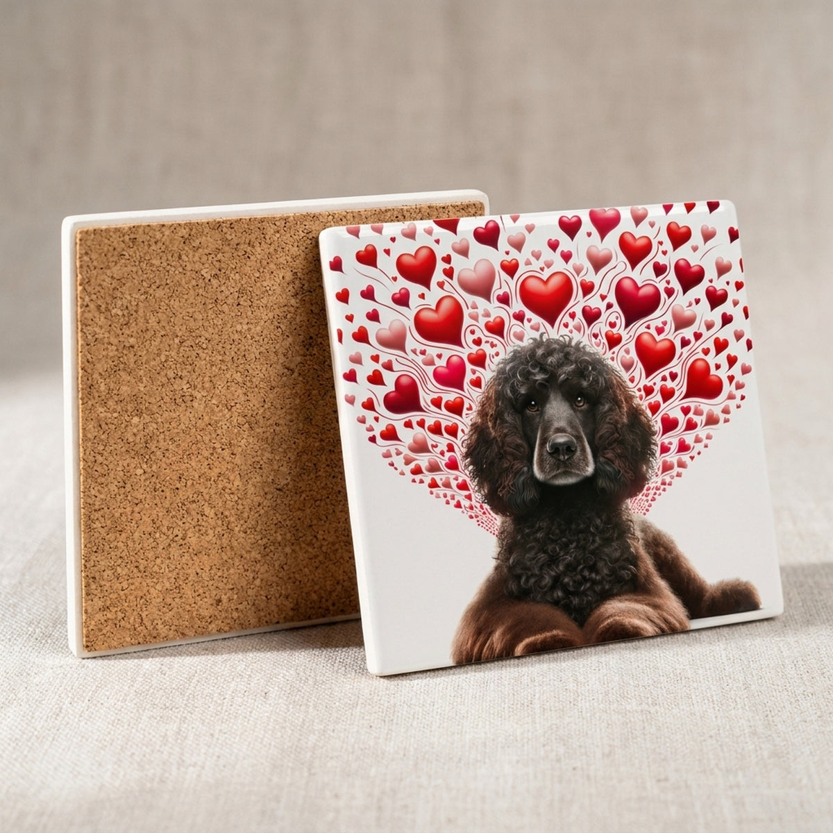 Irish Water Spaniel ceramic coasters set of 4, cork back
