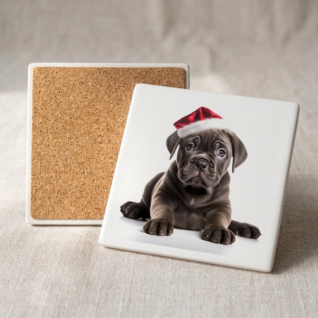 Cane Corso Puppy ceramic coasters set of 4, cork back