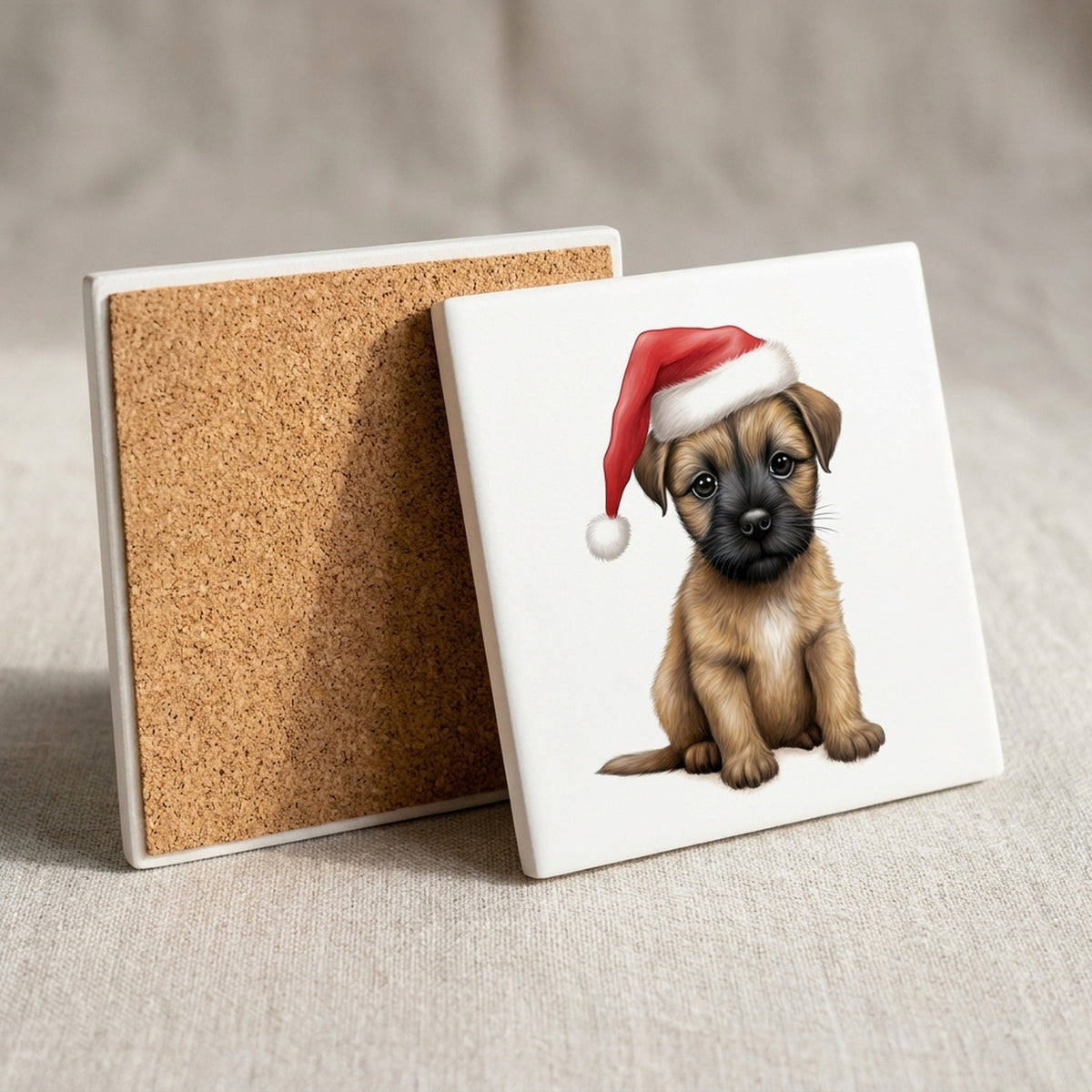 Border Terrier Puppy Drawing ceramic coasters set of 4, cork back