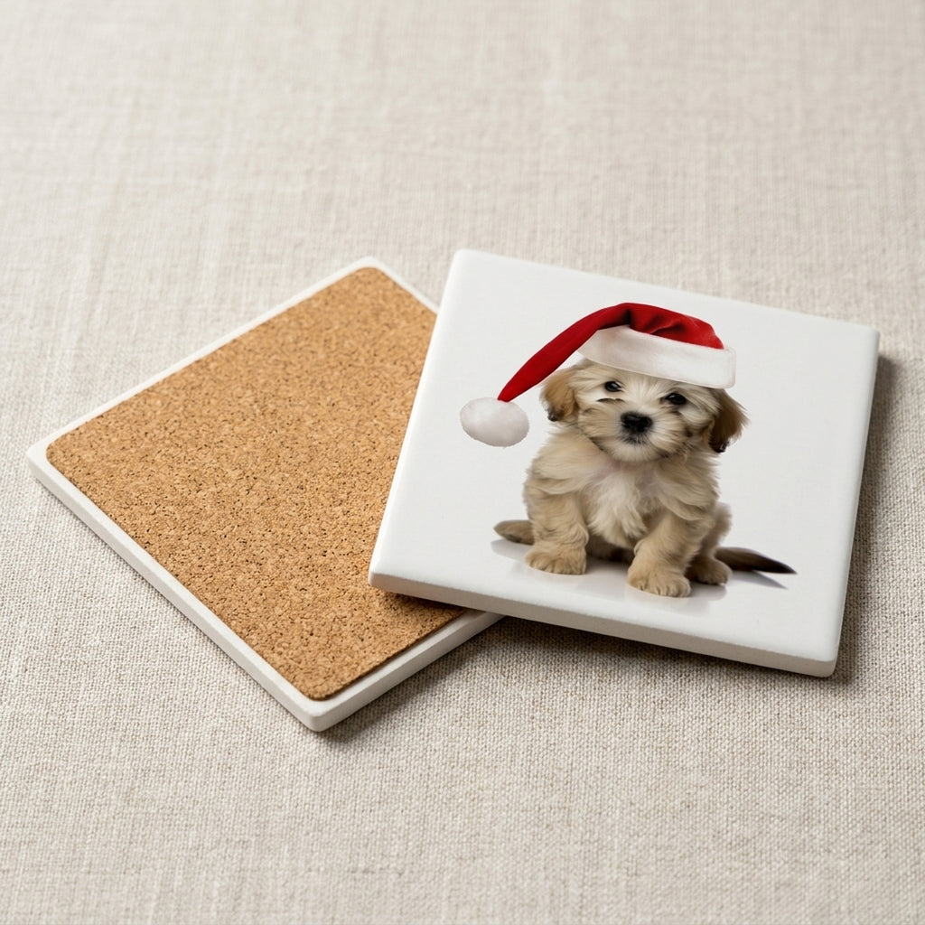 Dandie Dinmont Terrier Puppy ceramic coasters set of 4, cork back