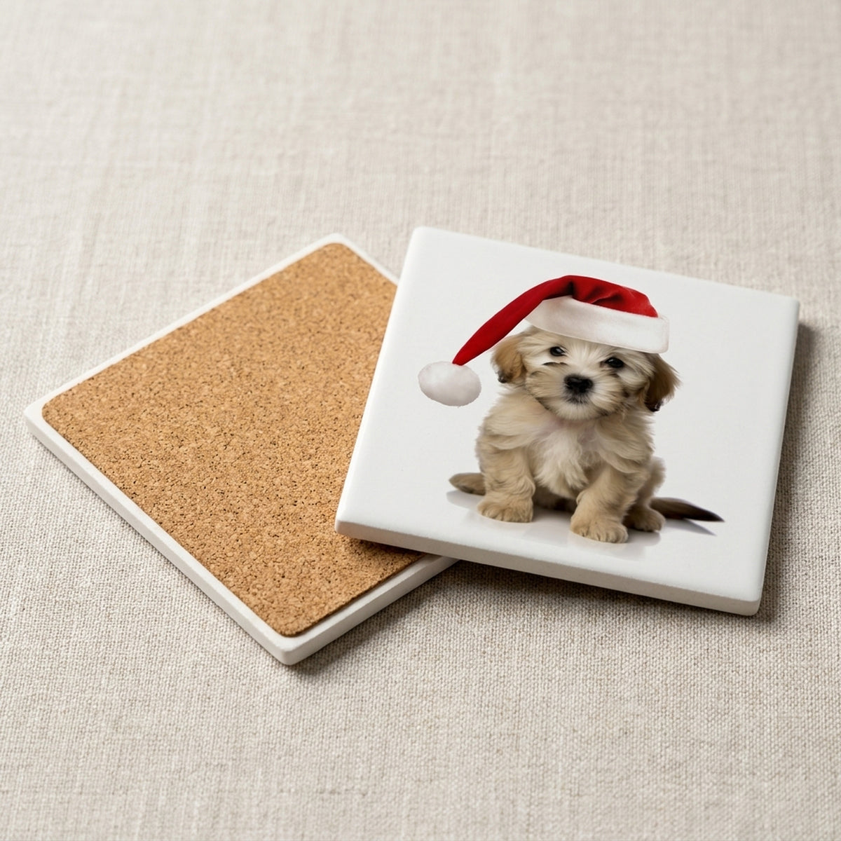 Dandie Dinmont Terrier Puppy ceramic coasters set of 4, cork back