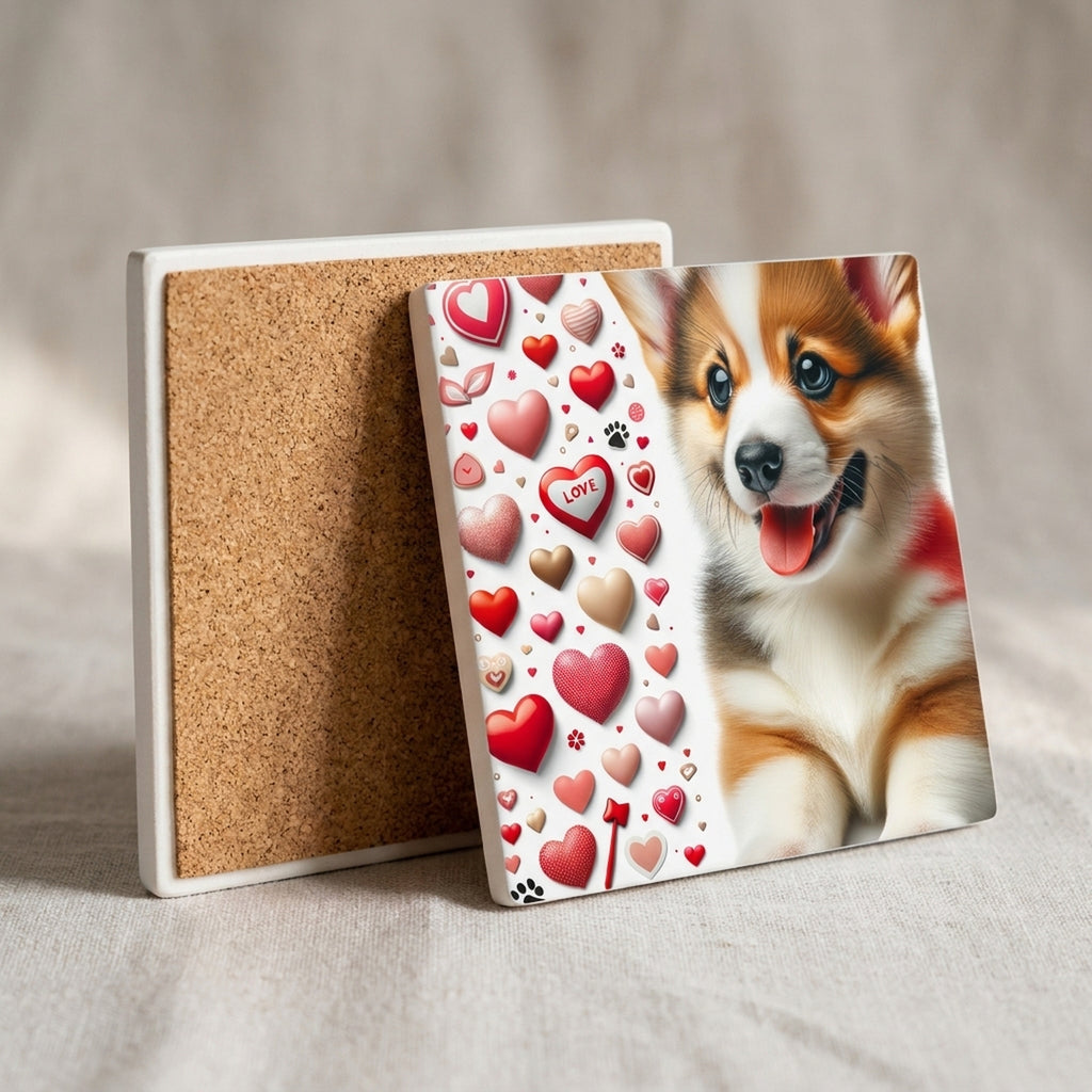Pembroke Welsh Corgi ceramic coasters set of 4, cork back