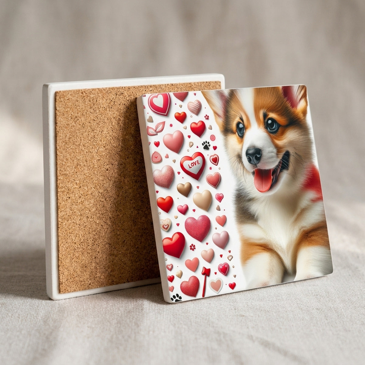Pembroke Welsh Corgi ceramic coasters set of 4, cork back