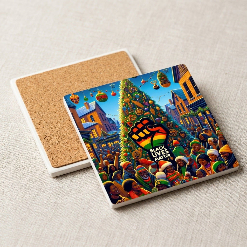Holiday Unity Celebration ceramic coasters set of 4, cork back