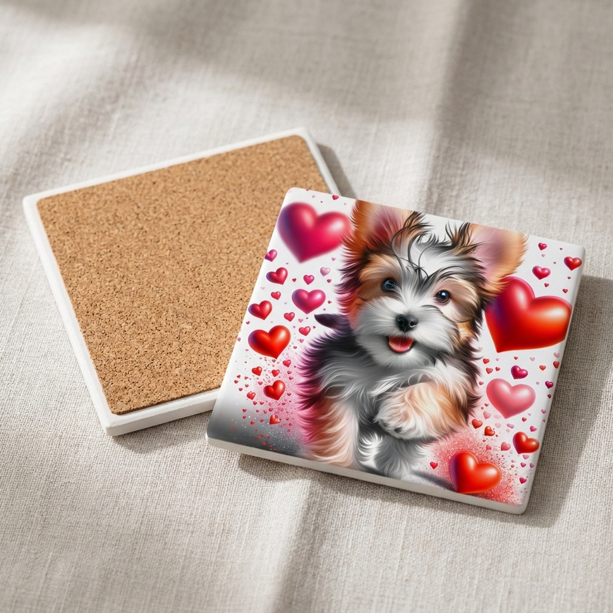 Yorkshire Terrier ceramic coasters set of 4, cork back