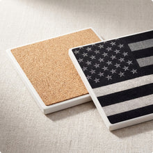 Black & White American Flag ceramic coasters set of 4, cork back