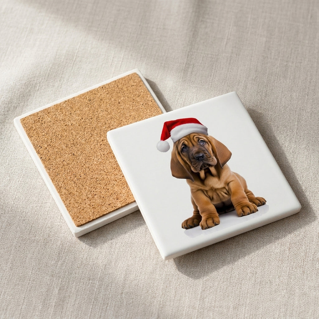 Bloodhound Puppy ceramic coasters set of 4, cork back