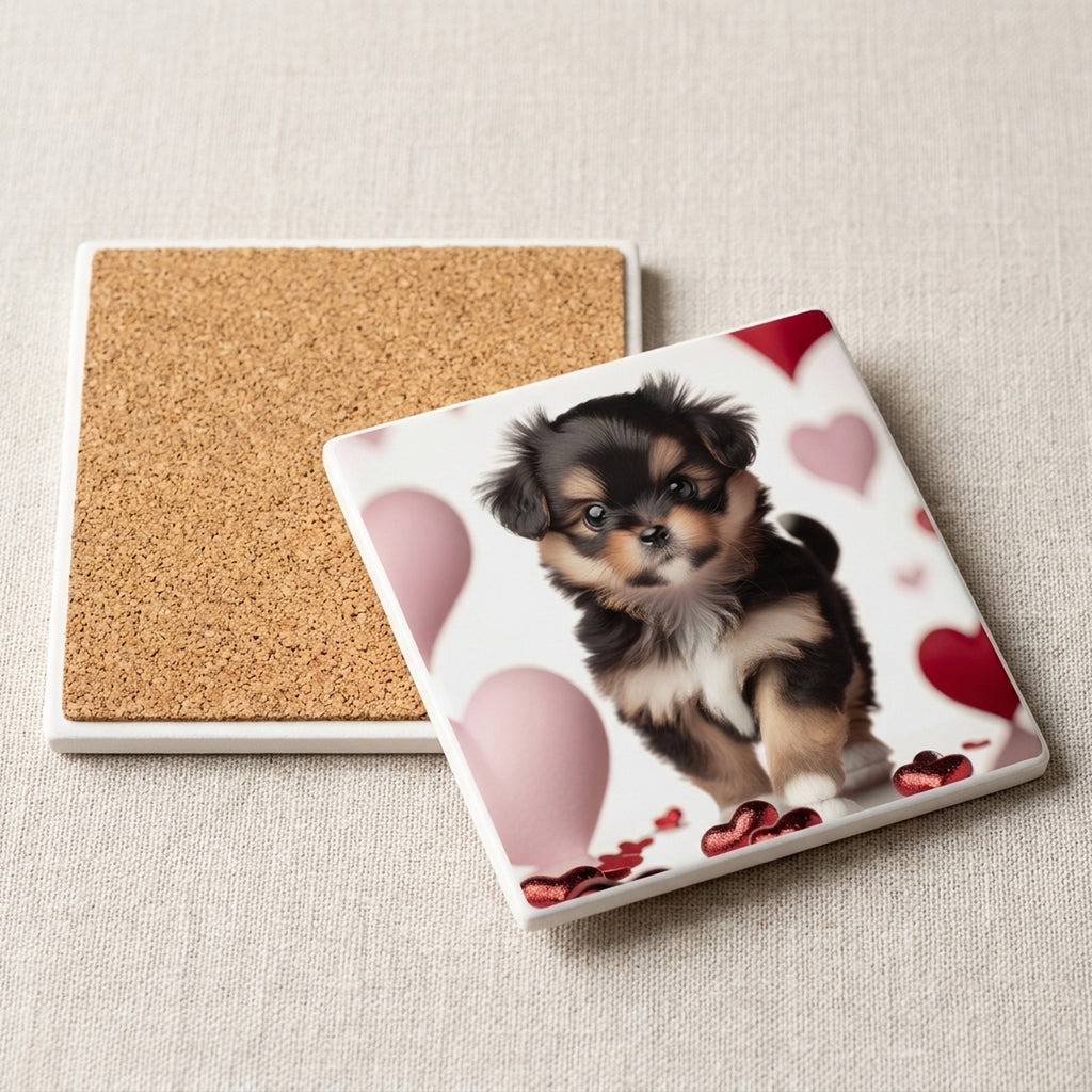 Pomeranian ceramic coasters set of 4, cork back