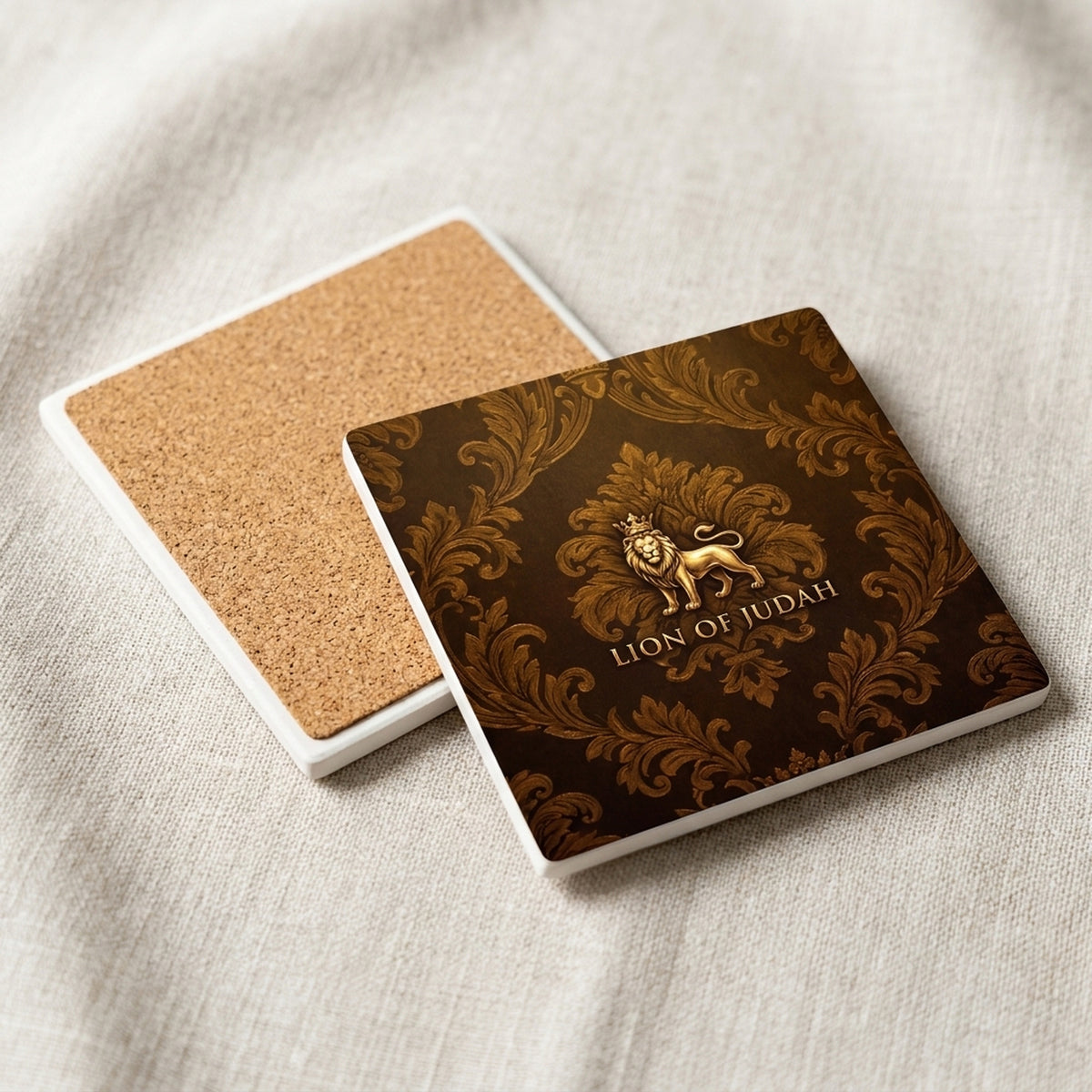 Lion Of Judah ceramic coasters set of 4, cork back
