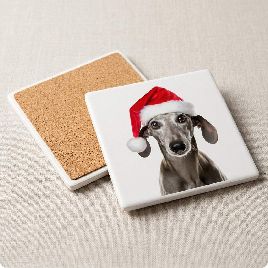 Sloughi ceramic coasters set of 4, cork back