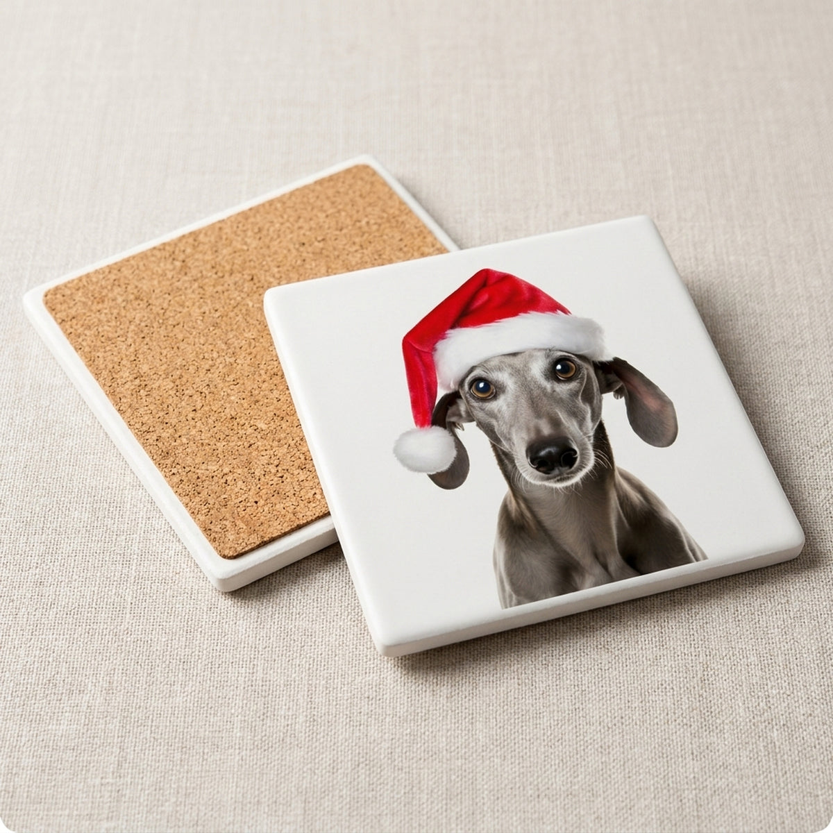 Sloughi ceramic coasters set of 4, cork back