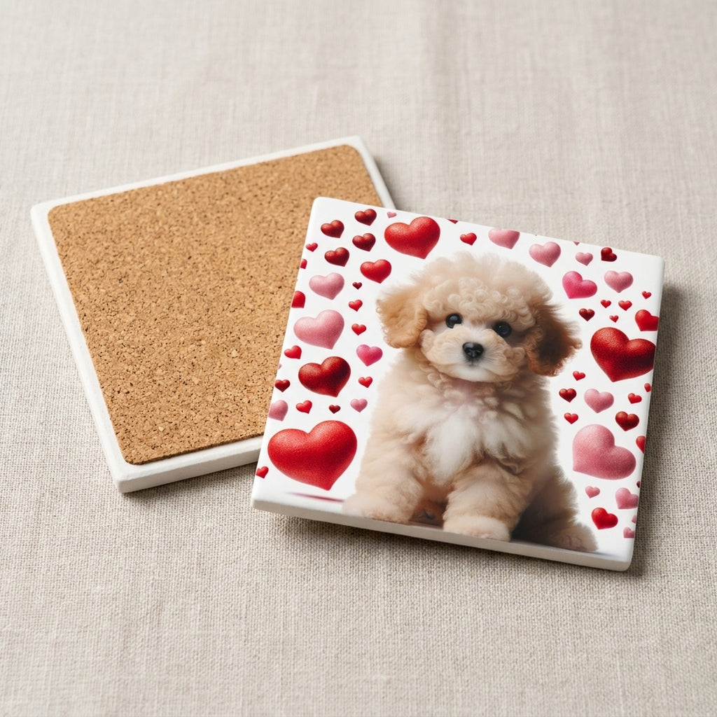 Poodle ceramic coasters set of 4, cork back